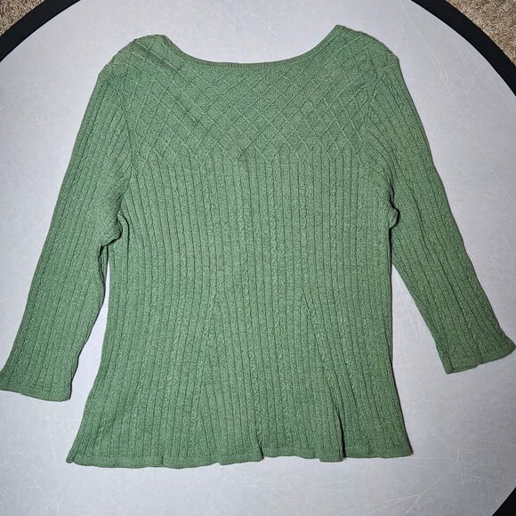 Croft & Barrow Womens Large XL Cardigan Sweater Sage Green 1/4 Button V Neck Rib - Picture 4 of 10